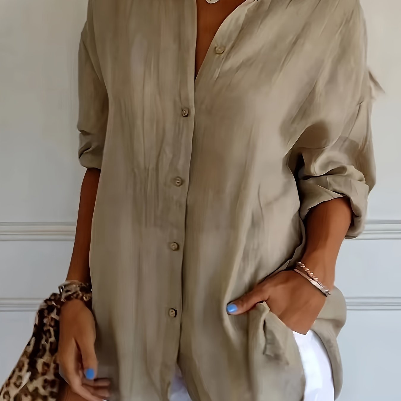 Women's Casual Solid Color Button Up Shirt - Long Sleeve, Loose Collared, Perfect for Spring and Fall, Relaxed Fit, Easy to Wear, Versatile and Timeless