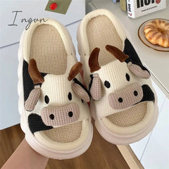 Ingvn - Women's Slippers Summer Four Seasons Indoor Home Sandals and Slippers Cute Cartoon Milk Cow House Slippers Funny Shoes