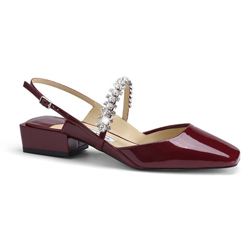 Rimocy Shining Sequins Square Heels Sandals Women Fashion Crystal Strap Party Shoes Woman Sqaure Toe Bling Low Heeled Pumps