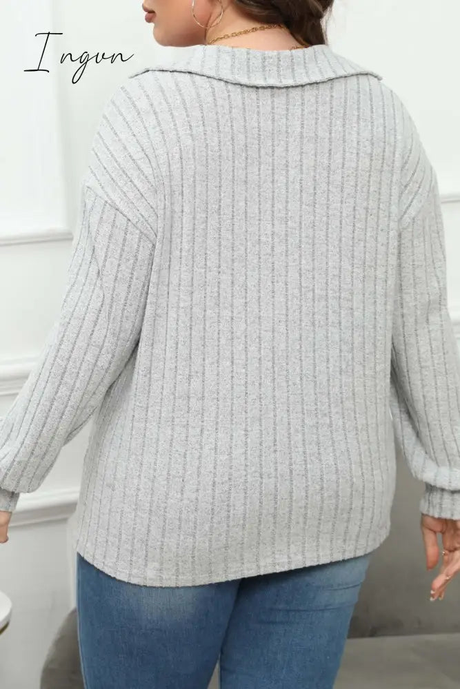 Ingvn - Casual Solid Basic V Neck Plus Size Tops