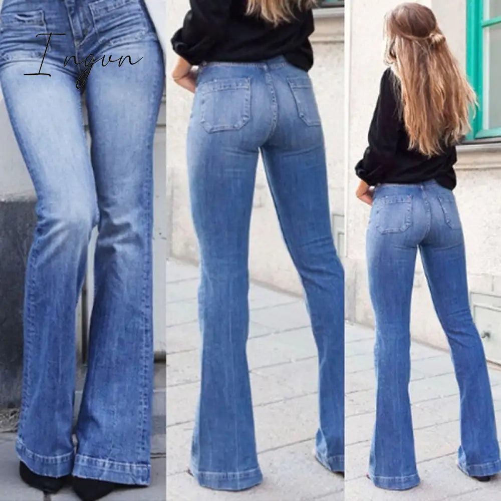 Ingvn - Skinny Flared Jeans Women's Fashion Denim  Pants Bootcut Bell Bottoms Stretch Trousers Women Jeans Woman Jeans Low Rise Jeans