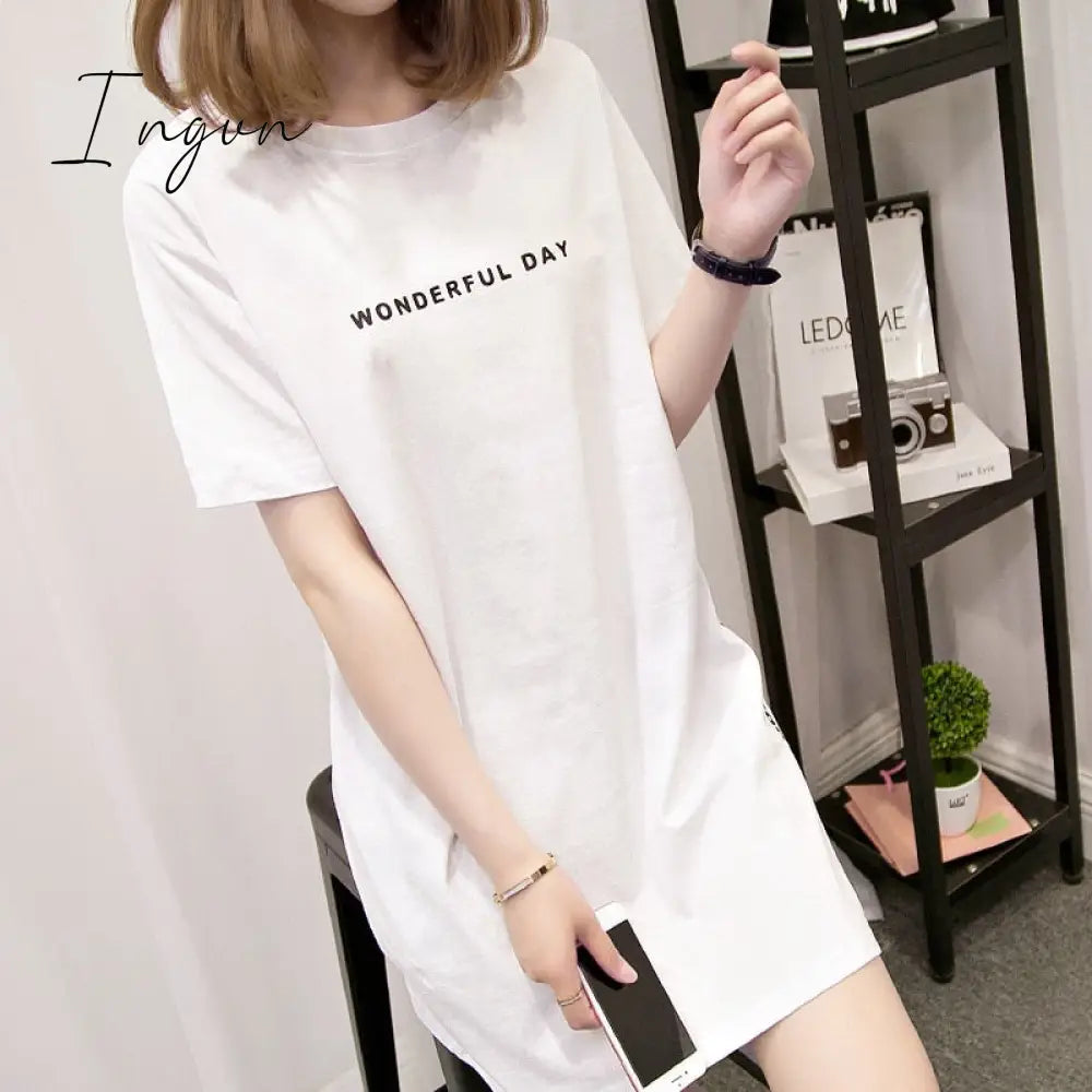 Ingvn - Fashion Trends Plus size Wonderful Day Print Long T shirts Summer Women Loose Slit Femme Tops Cotton Tshirt Short sleeve Ladies t-shirt