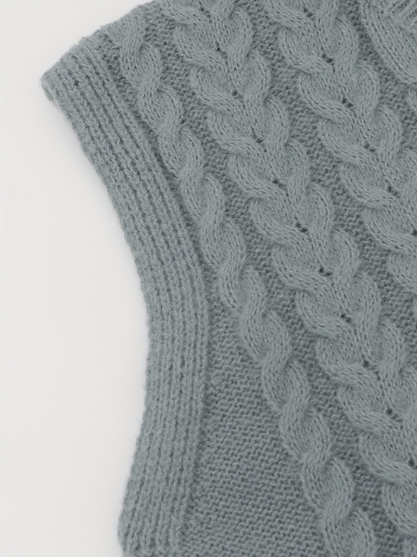 Cozy Plus Size Cable Knit Vest - Women's Solid V Neck Medium Stretch Sweater - Soft, Casual, and Comfortable for Daily Wear