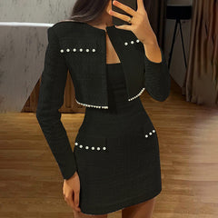 Pphmm outfit inspo Autumn New Long Sleeve Coat Fashion Style Socialite Temperament Slim Tube Top Dress Women