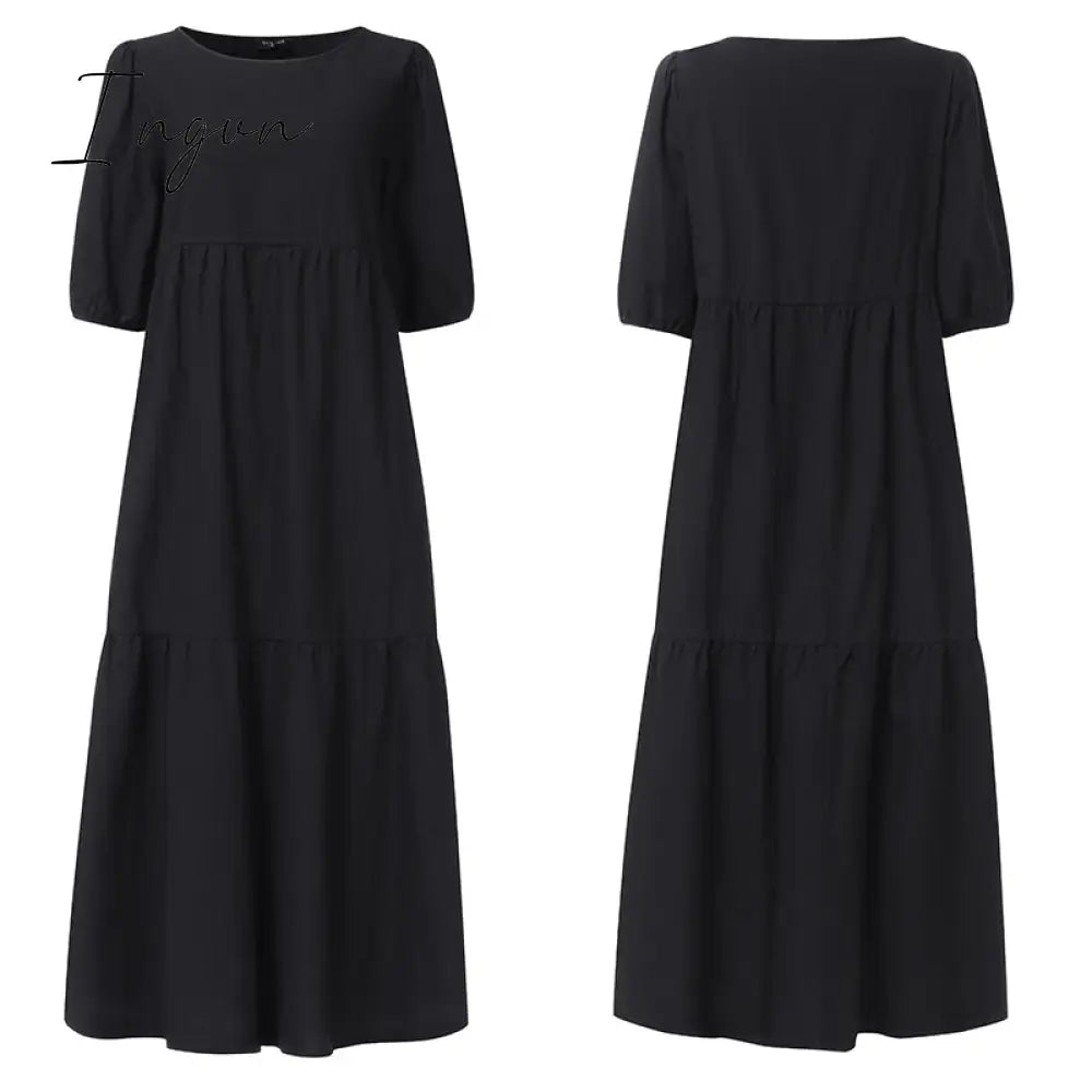 Ingvn - Summer Dress Elegant Party Mid-Calf Dress Women'Summer Sundress Bohemian Beach Sundress Casual Vestido Plus Size