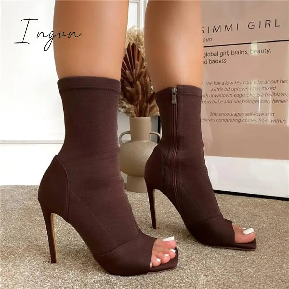 Ingvn - Peep Toe Ankle Boots