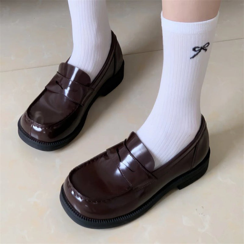 Uniform Shoes JK Japanese Small Leather Shoes School for Round-toed Loafers Students Low Heel Thick Heel British Academy Style