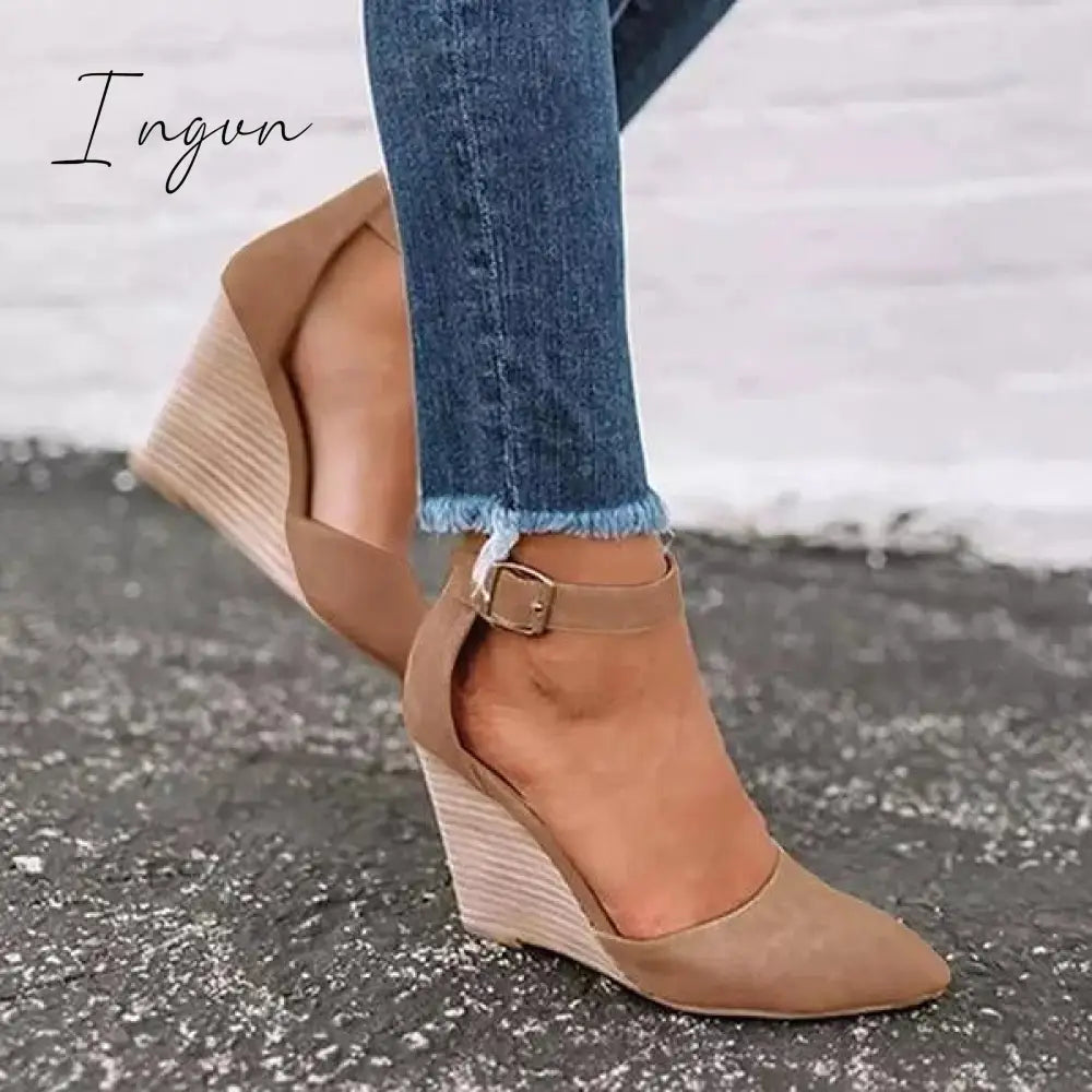 Ingvn - Women Summer Classic Wedge Pumps Ankle Strap Heels Sandals