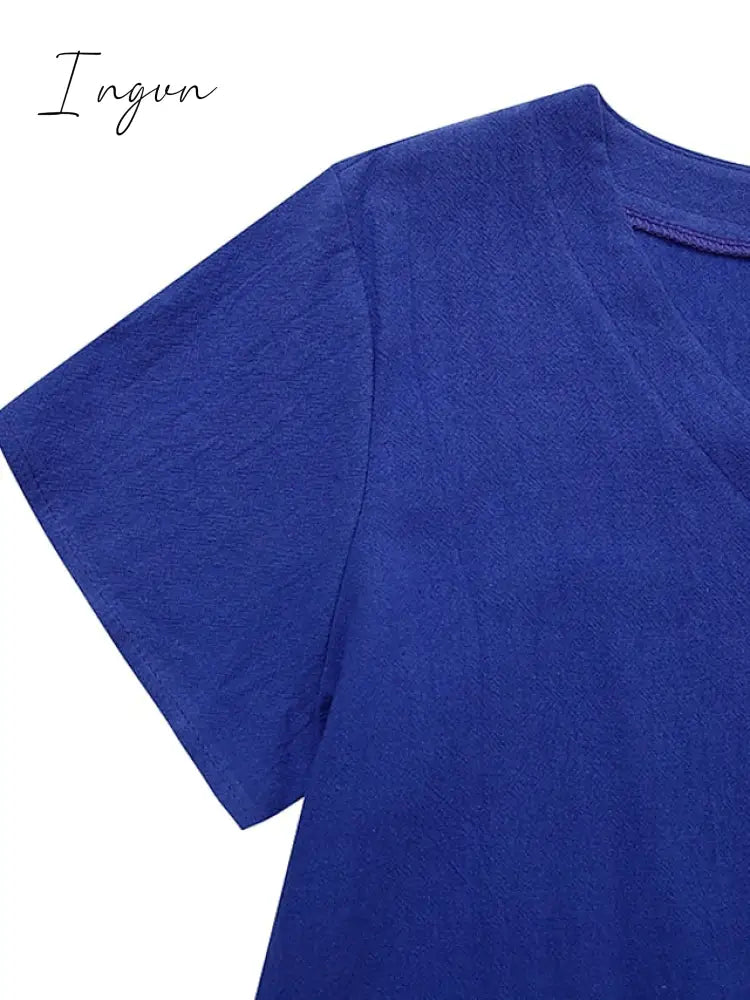 Ingvn - Women's Casual Dress Shift Dress Midi Dress Black Yellow Light Green Short Sleeve Pure Color Pocket Summer Spring V Neck Basic Vacation Summer Dress Spring Dress Loose Fit 2023 S M L XL XXL 3XL 4XL