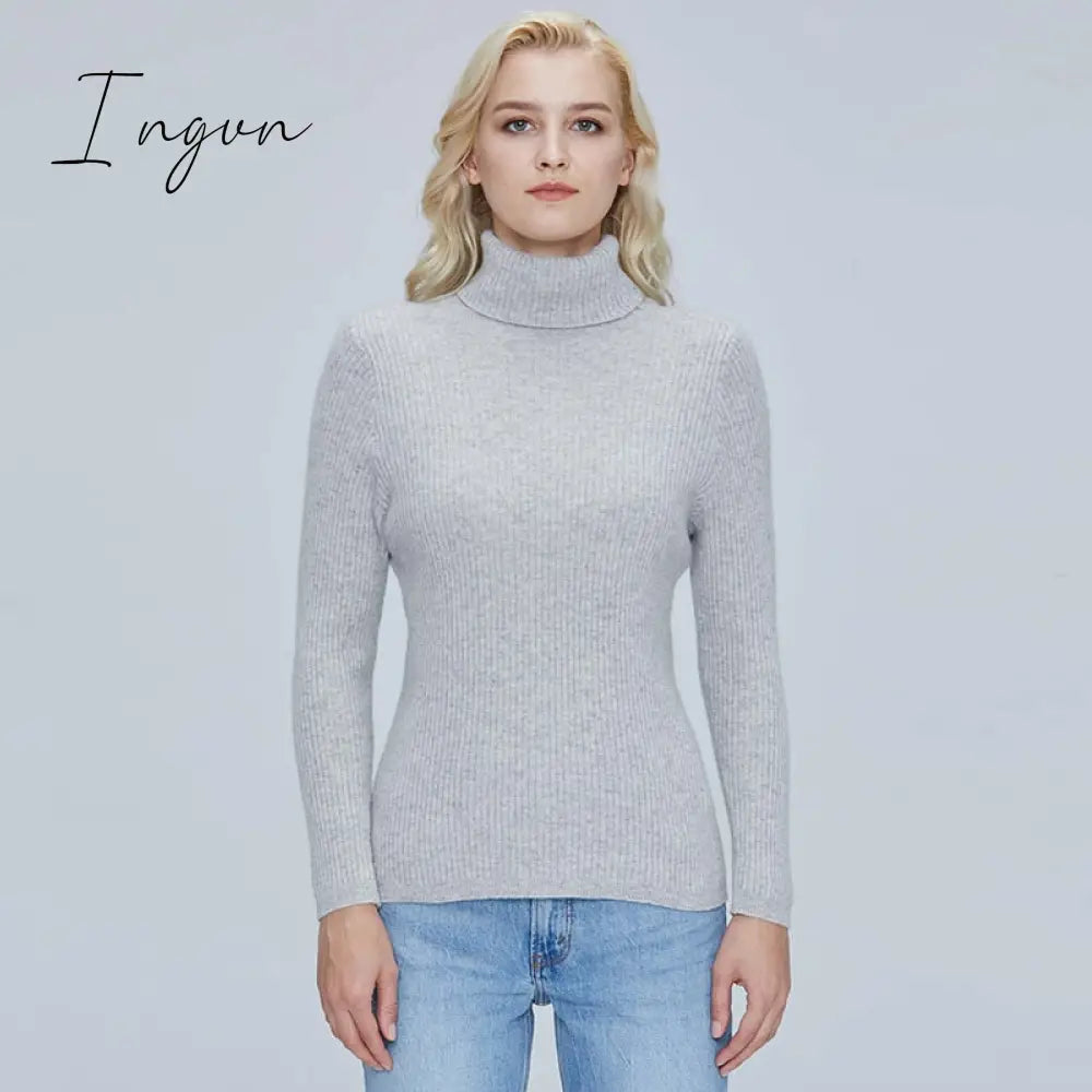 Ingvn - 100% Merino Wool Turtleneck Women Sweater Autumn Winter Warm Soft Jumper Women Knitted Pullover Femme Cashmere Sweater Knit