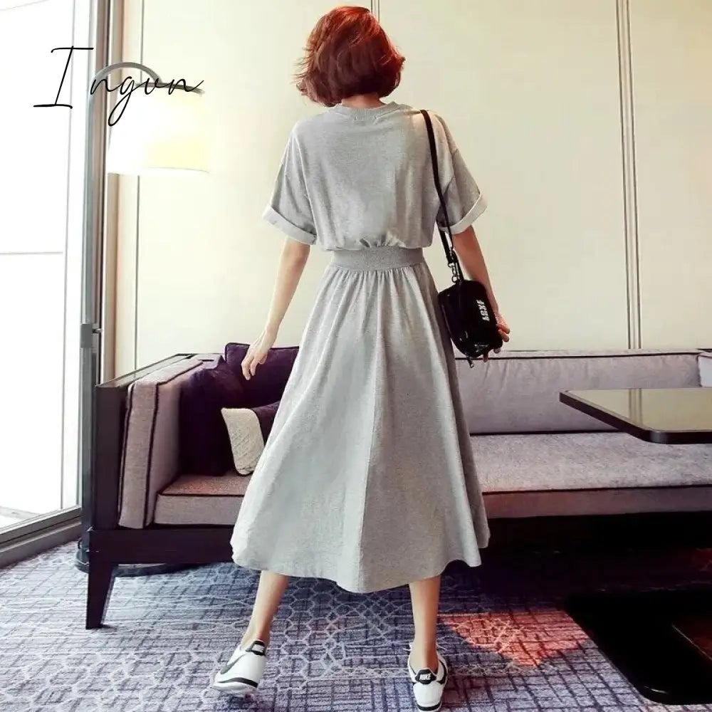 Ingvn - Round neck high waist Korean style dress