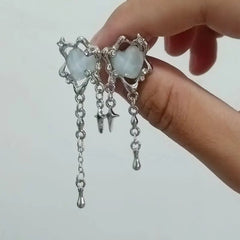 INGVN  Irregular Heart Tassel Star Earrings Women Design Senior Sense of Fashion Personality Earring Y2K Trendy Party Jewelry Gift