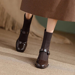 Ingvn  Autumn Winter Women Knit Sock Boots Fashion Slip On Square Heels Shoes Vintage Ladies Stretch Short Booties