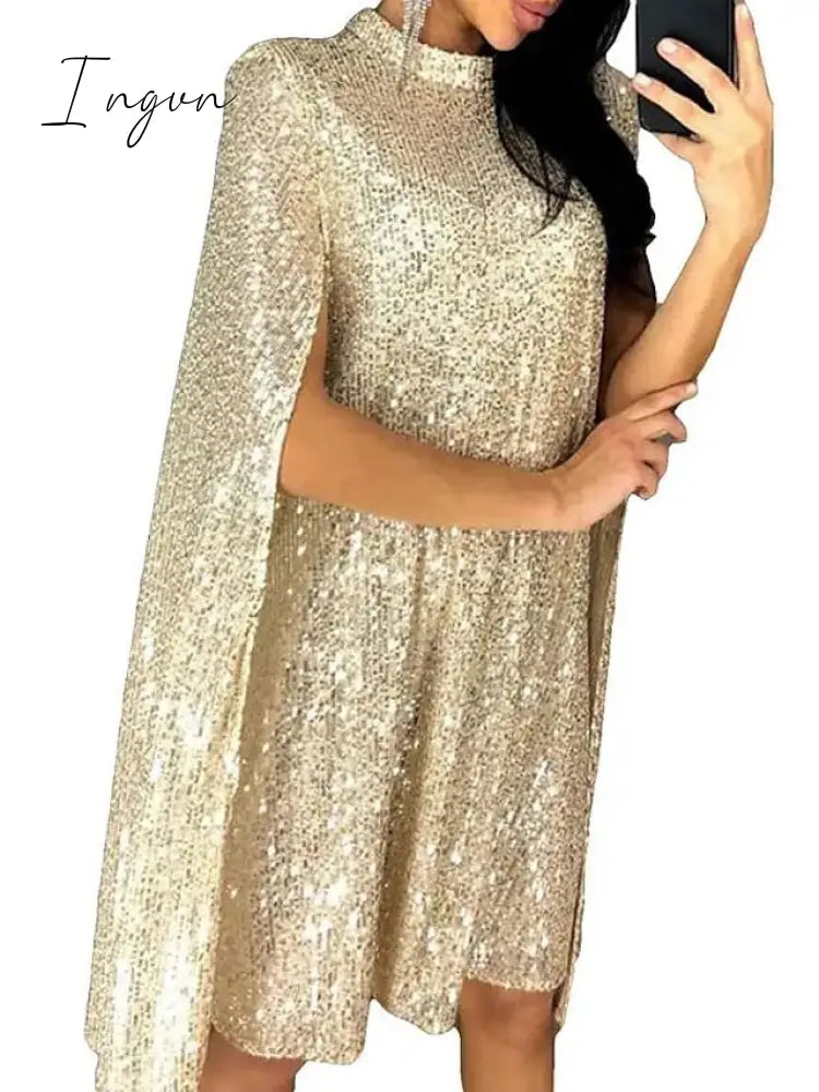 Ingvn - Women‘s Semi Formal Party Dress Sequin Dress Short Mini Dress Silver Gold Sleeveless Pure Color Sequins Split Spring Summer Crew Neck Stylish Elegant 2023 S M L XL XXL