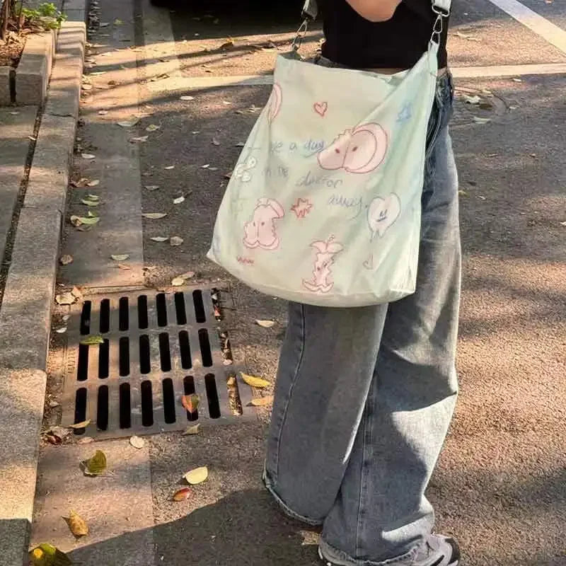 Ingvn  High Capacity Women Shoulder Bag Fashion Korean Aesthetics Print Tote Bag Casual Versatile Scrawl Canvas Ladies Hand Bags