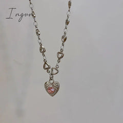 Punk Pink Love Heart Pendant Short Necklaces for Women Goth Vintage Fashion Charm Choker Necklace Y2K Jewelry 90s Gifts