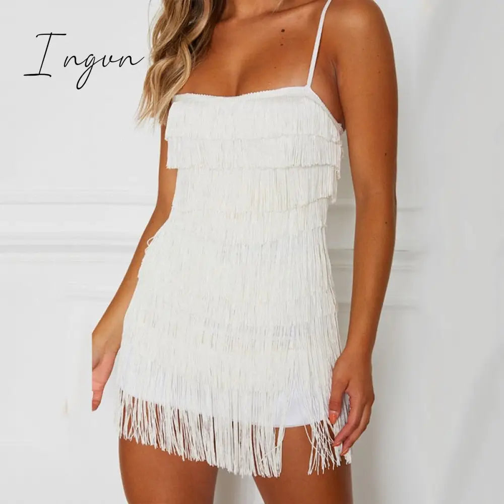 Ingvn - 2023 Trends Tassel Summer Dresses Female Halter Backless Casual Club Mini Dress Sexy Fringe Bandage Bodycon Party Dress Vestidos
