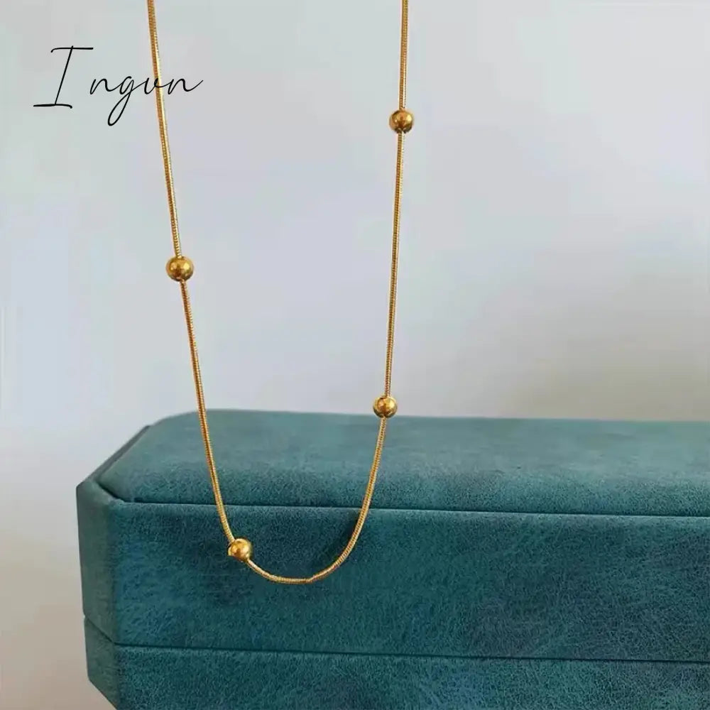 New Trendy Simple Golden Plated Bead Snake Chain Necklace for Women Exquisite Stainless Steel Chain Sweet Elegant Party Gifts