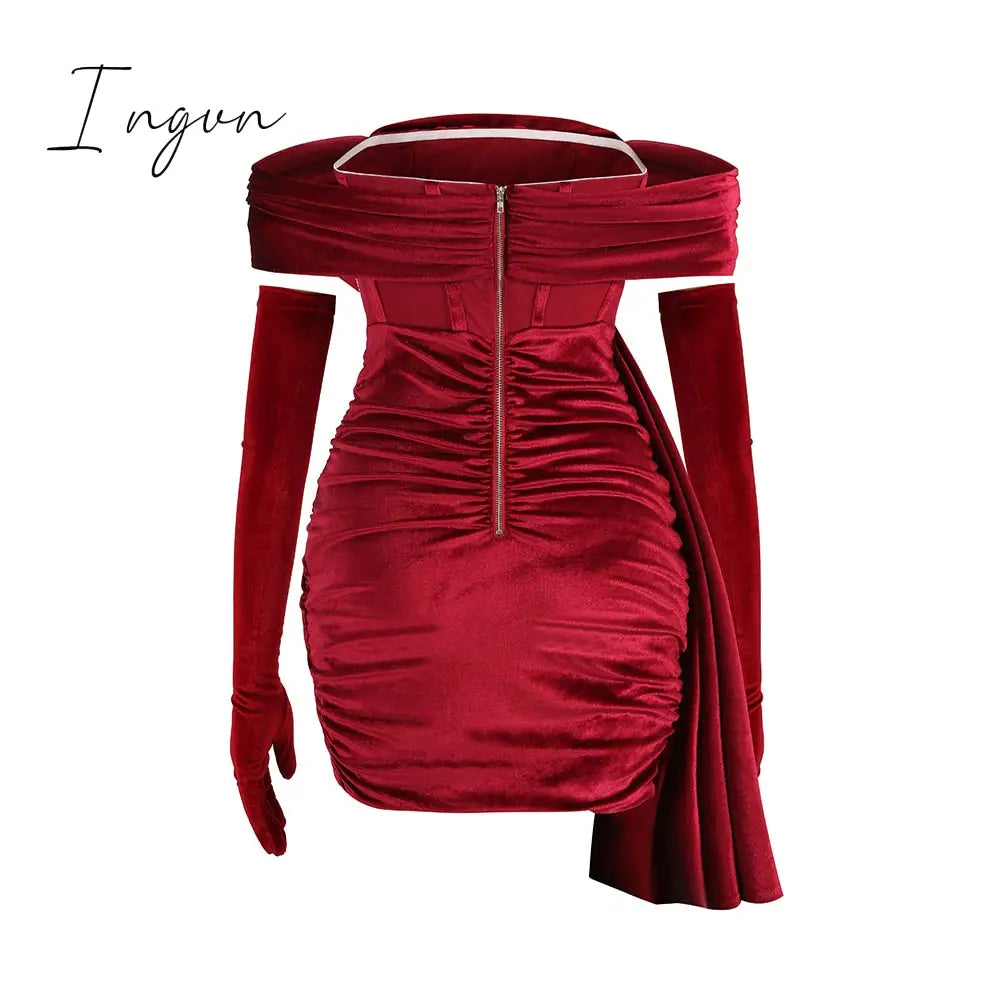 Ingvn - Spring Outfits Trends Draping Off Shoulder Corset Dress High Quality Christmas Summer Bodycon Dress Women Sexy Evening Club Dress Outfit