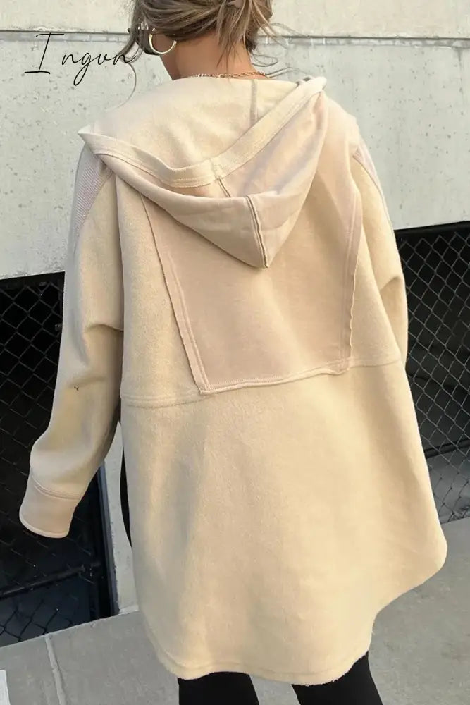 Ingvn - Casual Solid Pocket Slit Hooded Collar Tops