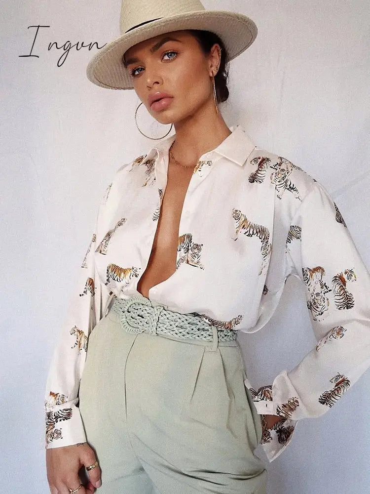 Ingvn - women satin blouse long sleeve zebra print shirts vintage office ladies tops femme chandails fashion blusa de mujer Chandails