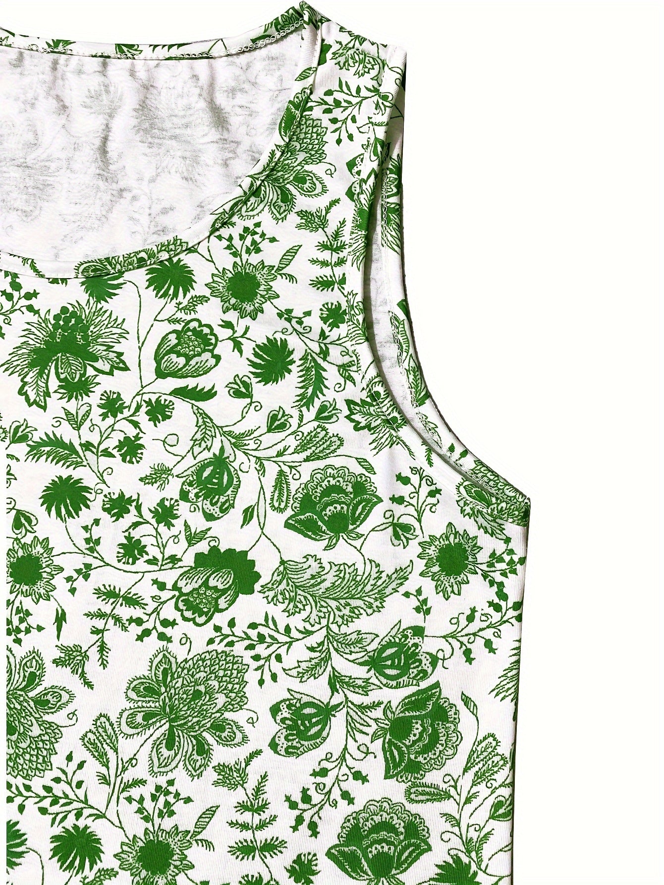 Vibrant Floral Print Crew Neck Tank Dress - Loose Fit, Sleeveless, Casual, Comfortable, Spring & Summer Essential - Women's Clothing for Warmer Weather