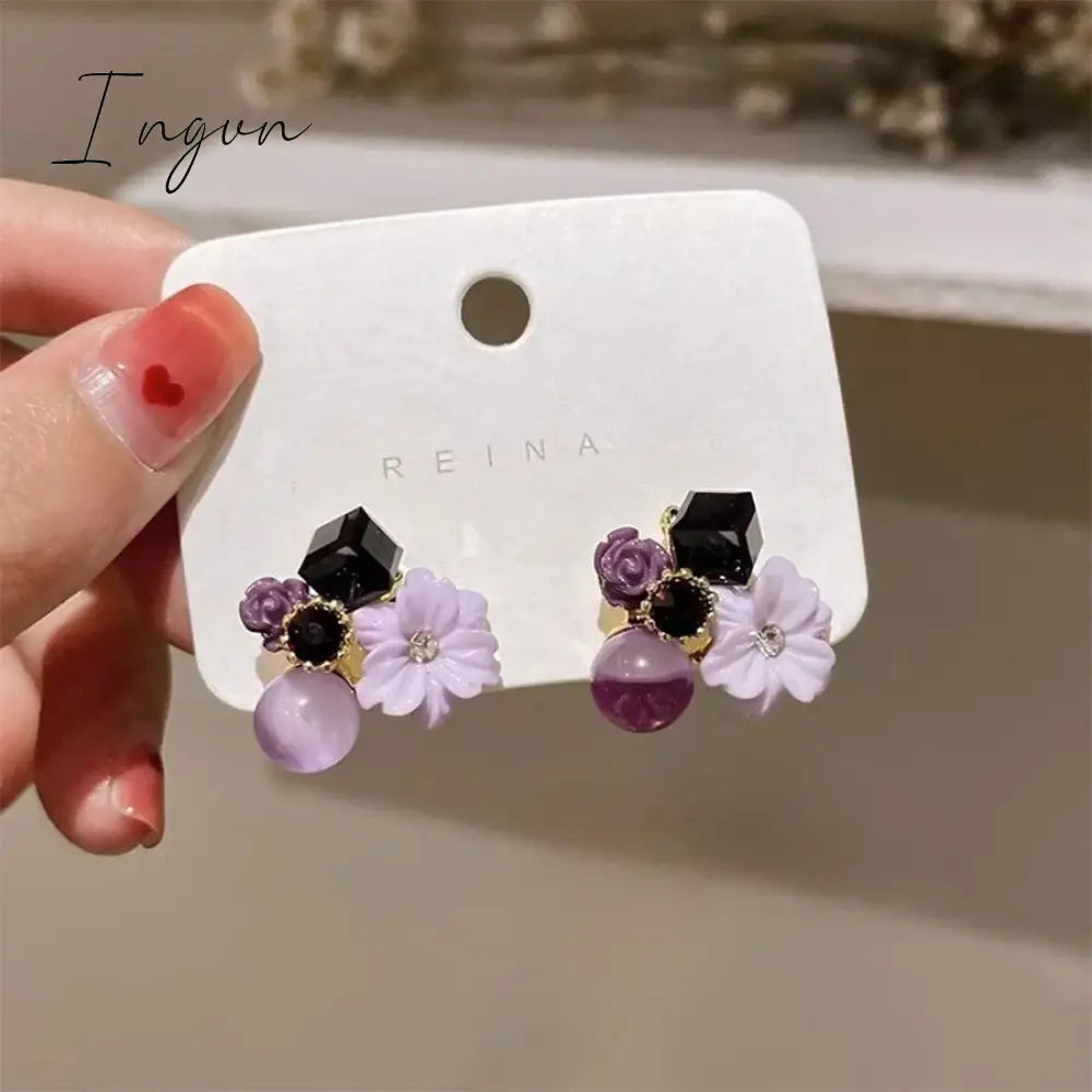 Korean Trendy Cute Opal Crystal Flower Earrings for Women S925 Silver Needle Studs Sweet Elegant Party Jewelry Girlfriend Gifts