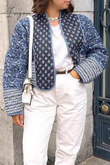 Ingvn - Sweet British Style Print Patchwork Cardigan Collar Outerwear