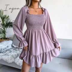 Ingvn - Spring and summer hot style long sleeve ruffled dress