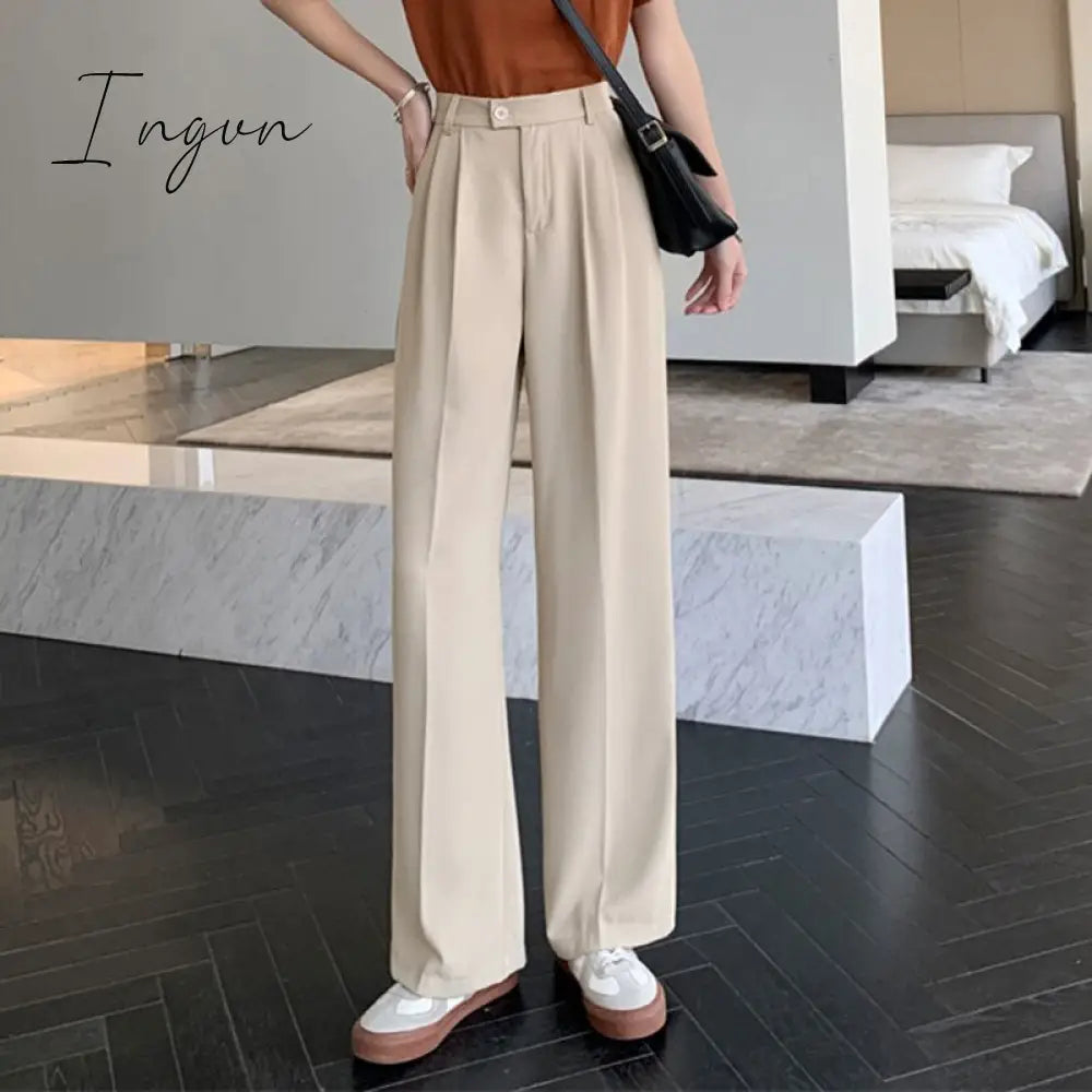 Ingvn - Spring Outfits Pants Women Korean Style Casual High Waist Chic Office Lady Female Elegant Black Straight Suit Pants Trousers Khaki