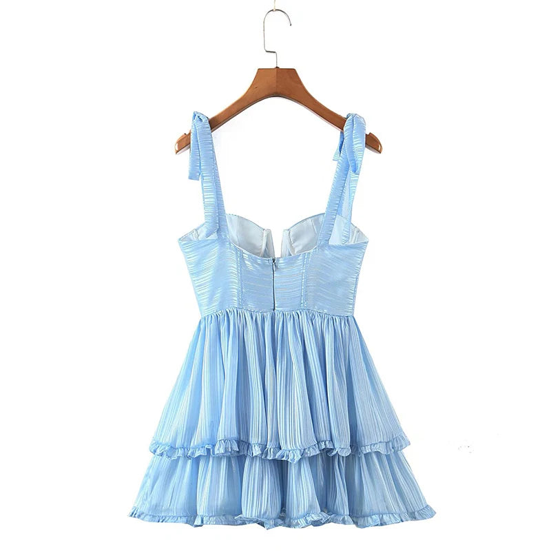Summer Women Sexy Sling Sweet Ruffle Cake Chiffon Dress Female Holiday Party Mini Dresses Ladies Chic Robe