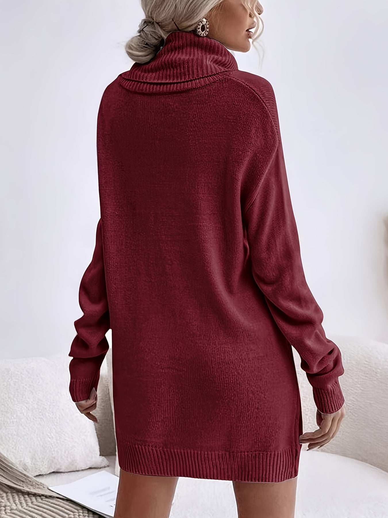 Cozy Solid Color Turtleneck Knit Dress - Versatile Casual Style - Long Sleeve, Soft Fabric, Figure-Hugging - Womens Winter Wardrobe Essential