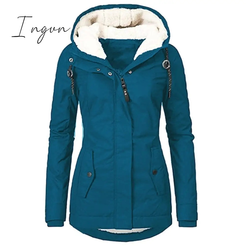Ingvn - Women's Parka Street Fall Winter Long Coat Windproof Warm 3 in 1 Loose Casual Sports Jacket Long Sleeve Solid Color Zipper Purple Blushing Pink  Waterpoof  Daily Wear Down  Parkas  Lined