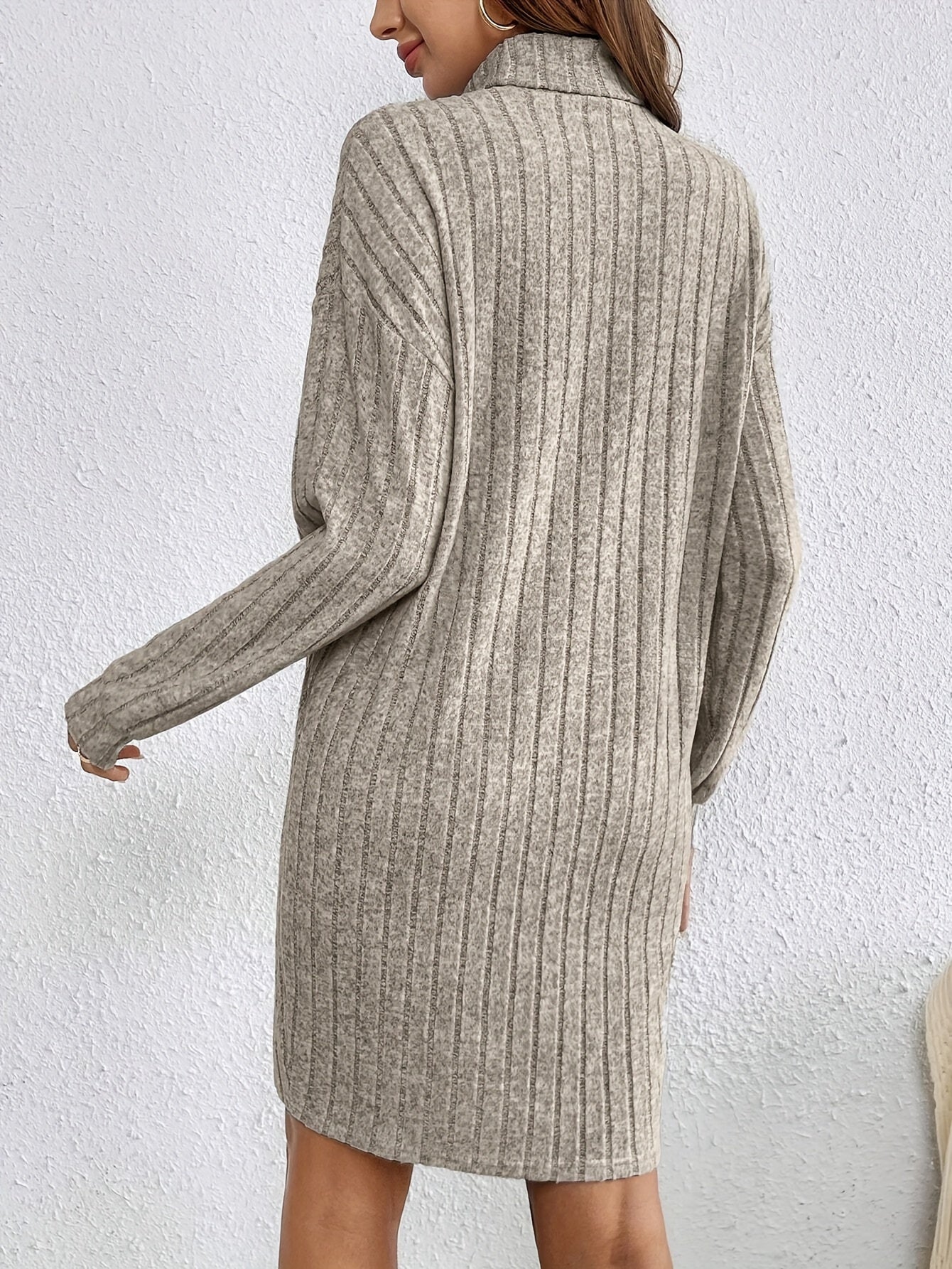 Stylish Turtle Neck Knit Dress - Soft, Elegant, Textured Long Sleeve Design for Spring & Fall, Comfortable Women's Clothing for Everyday Wear
