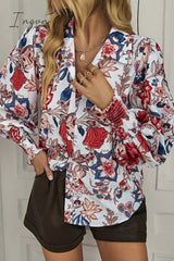 Ingvn - Bohemian Floral Buttons Shirt Collar Tops