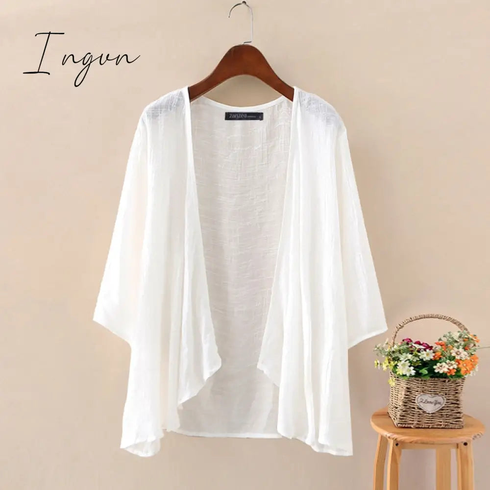 Ingvn - Fashion Solid Cardigans Womens Summer Blouse Casual Long Sleeve Blusas Female Thin Tunic Tops Kimono Cape Plus Size