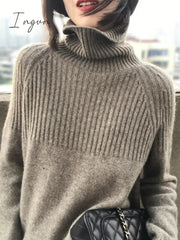 Ingvn - Ladies Sweater 2023 New In High Collar Autumn/Winter Women's Pullovers Sweater Solid Color Loose Women's Winter Blouse Jumpers