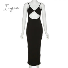 Ingvn - Summer Dresses For Women Elegant White Cut Out Maxi Dresses For Women Spaghetti Strap Backless Sexy Beach Dress Boho Long Summer Dress Party Wear