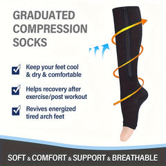 2 Pairs Compression Socks For Running, And Athletics - Open Toe, Zipper Closure, Thermal