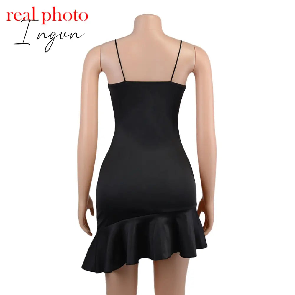 Ingvn - Spaghetti Straps Ruffles Mini Dress Club Party Elegant Sleeveless Slip Women's Summer Sundress Outfits Holiday