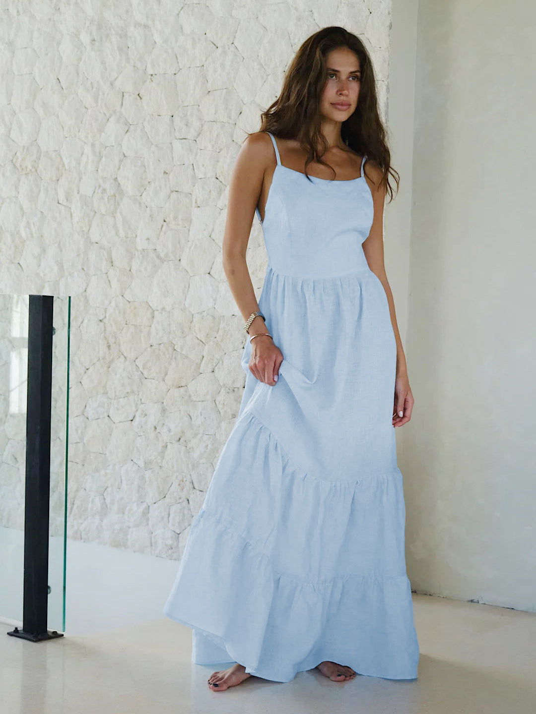 suspender dress Europe and the United States hot sexy backless straps super long cake skirt suspender dress