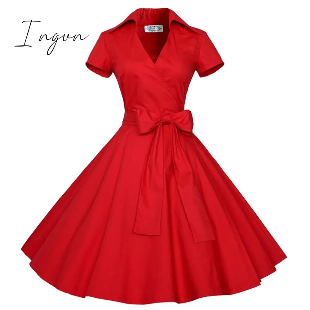 Ingvn - Audrey Hepburn Summer Dress Women Polka Dot Vintage Swing Robe Rockabilly Housewife Retro 50s Pinup Dresses Vestidos