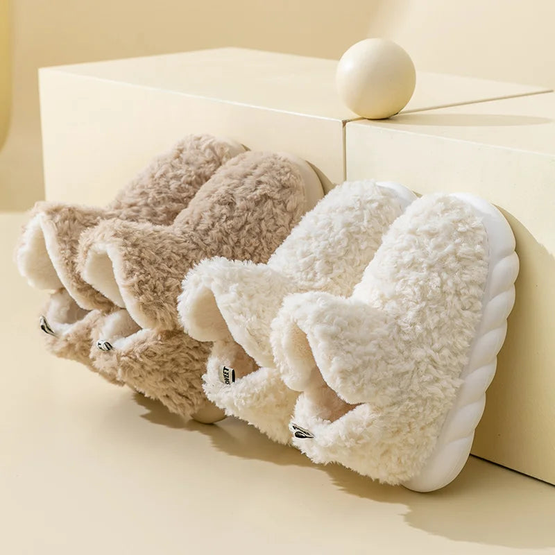 Ingvn  Cotton slippers for women's autumn and winter home use, new indoor plush bags with warm heels for external wear