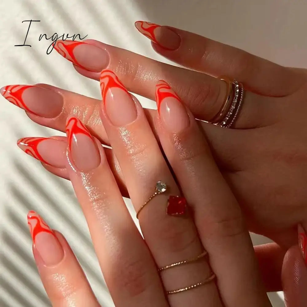 24Pcs Cute Oval False Nails Reusable And Adhesives Aesthetic False Almond Nails Complete Nail Kit Acrylic Press On Set For Gel