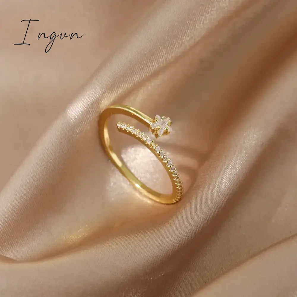 Korean New Exquisite Geometric Round Ring Women's Fashion Luxury Zircon Finger Ring Simple Temperament Versatile Jewelry