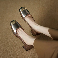 Chunky Heels Women's Casual Pumps Shoes Square Heels Women's Wedding Party Heels 35-40 Gold Solid Slip-On Women Heels Shoes