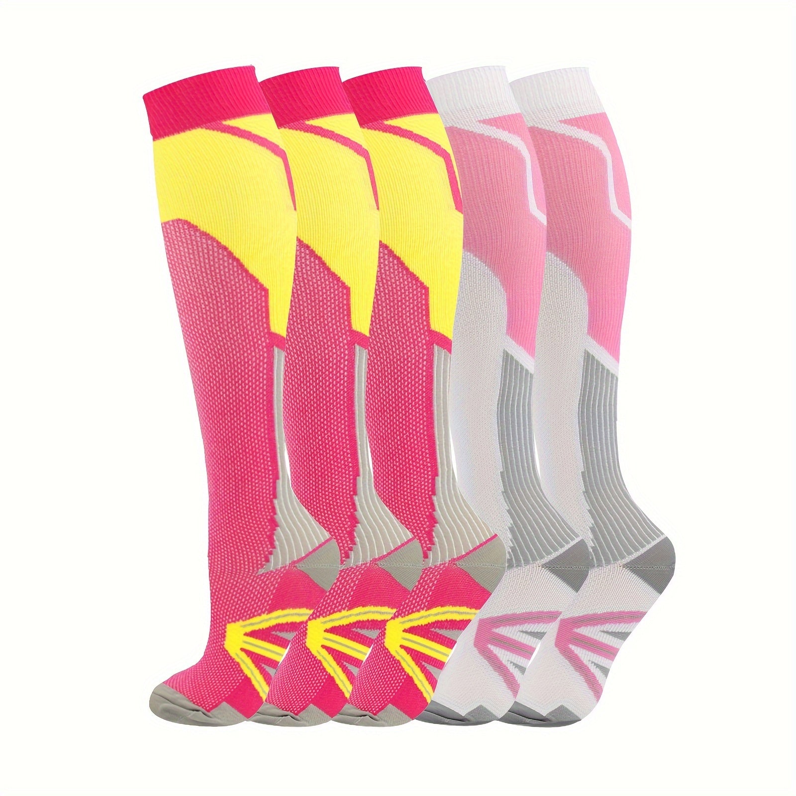 5 Pair Women's Nylon Compression Socks - All Day Comfort, Moisture-Wicking Fabric, Ankle Protection, Reinforced Heel, and No Slip Cuff