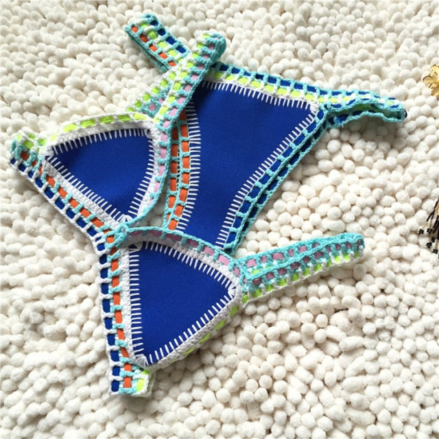 Women Bikini Set Reversible Swimwear Beachwear Sexy Low Waist Handmade Knit Swimsuit Female Bathing Suit Swimming Suit