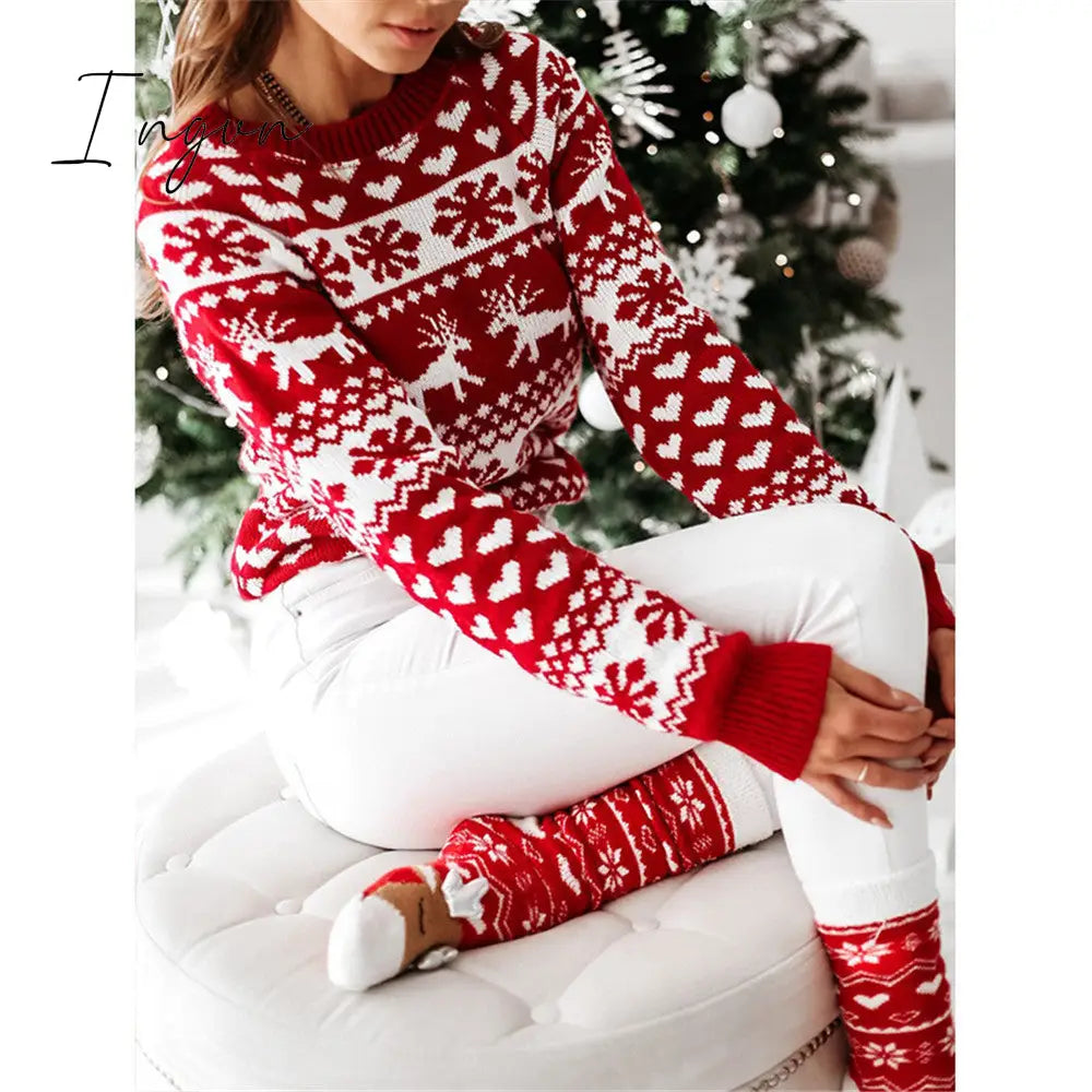Ingvn - Fashion Autumn Winter Long Sleeve Loose Christmas Dresses Ladies Christmas Print A-line Mini Dress tops New Women