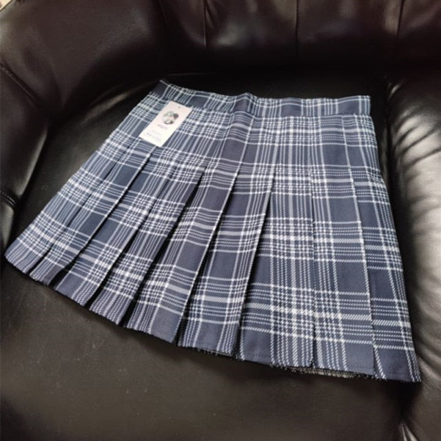 XS-XXL Spring Summer Autumn Women Skirts Student Girl Striped Pleated Waist Female Sweet Mini Dance Plaid Black White Pink Skirt